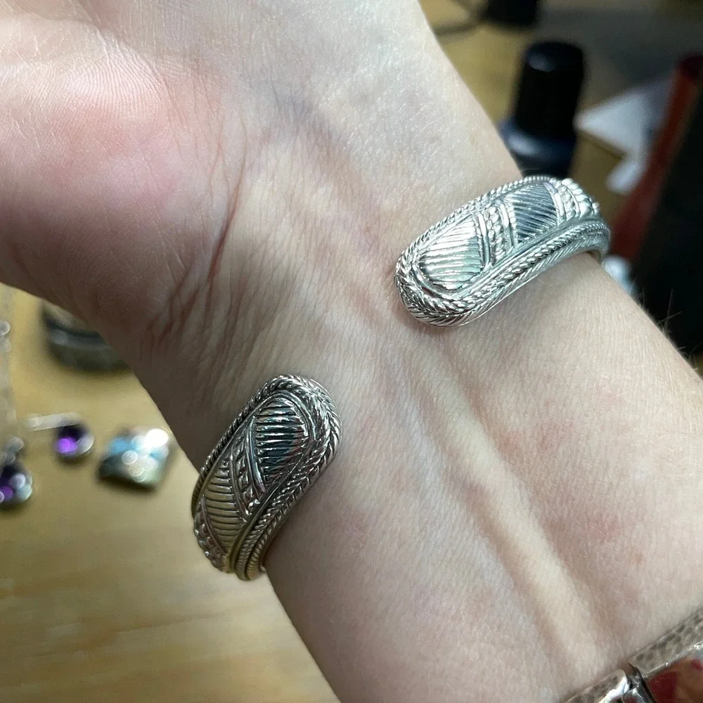 Judith Ripka Sterling Silver Women Cuff Bracelet CZ Hinge